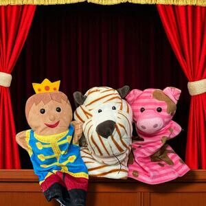 Melissa & Doug Hand Puppets Prince Cow Tiger Plush Pretend Play Drama Set Lot 3